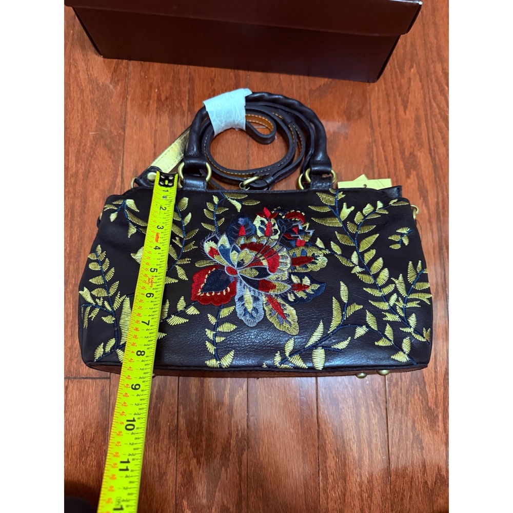 Patricia Nash Embroidered Leather Satchel Floral Handbag Brown with Scarf Box - Picture 4 of 5